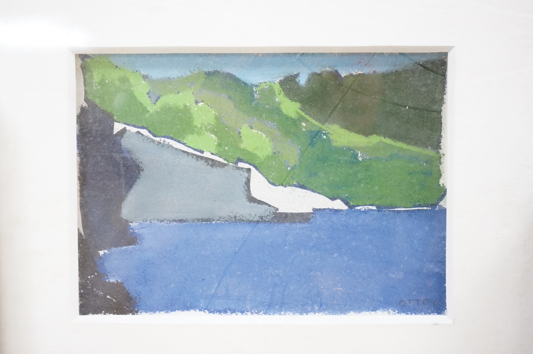 Three abstract oils on board, to include Phil Tyler, Landscape and two by Piers Ottey, one titled 'Skull II', largest 23 x 20cm. Condition - good